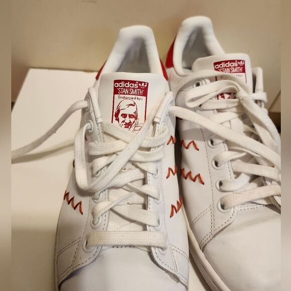 Adidas Stan Smith "Red Squiggly" White/Red Leather Sneakers Womans Sz.9 Ret.$150 - Picture 7 of 13